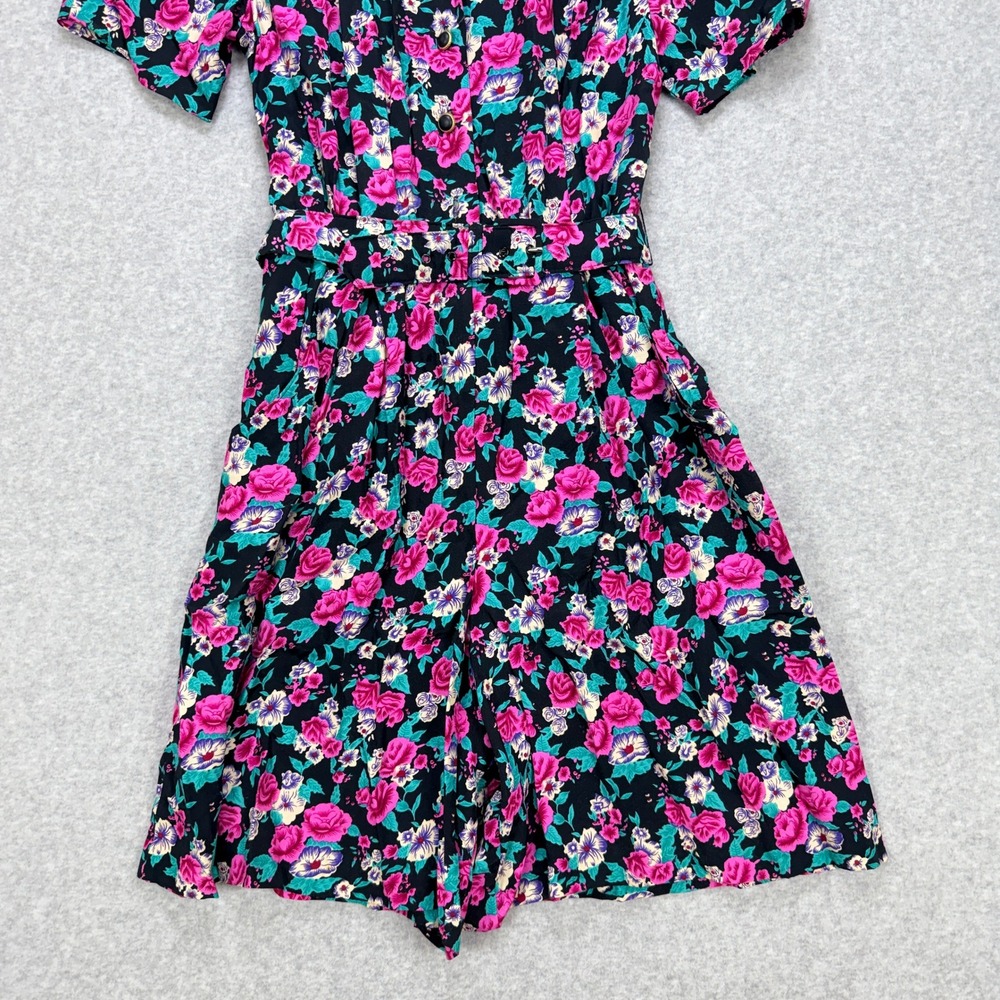 E.D. Michaels Floral Romper 9/10P Multicolor VTG 90s Cottagecore Shoulder Pads - Picture 2 of 15